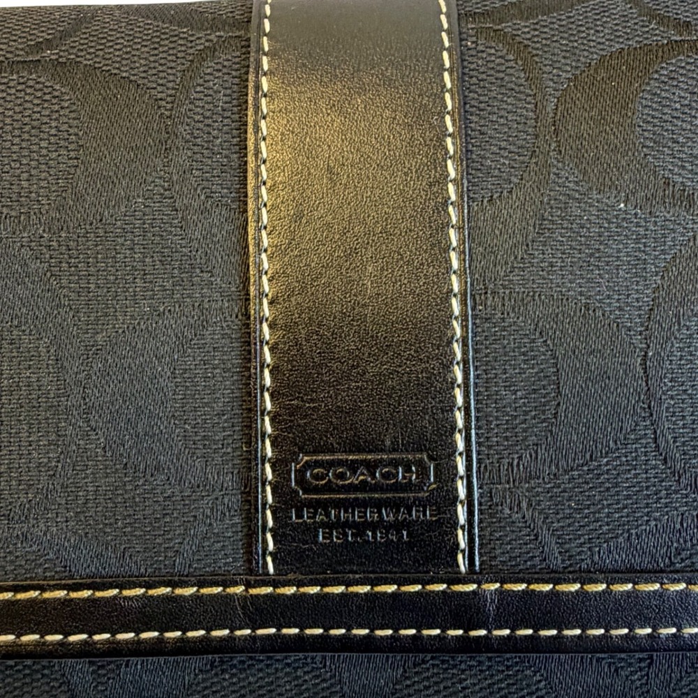 Coach Signature Jacquard Slim Envelope Long Wallet Black Leather Trim Snap Close - Picture 5 of 8